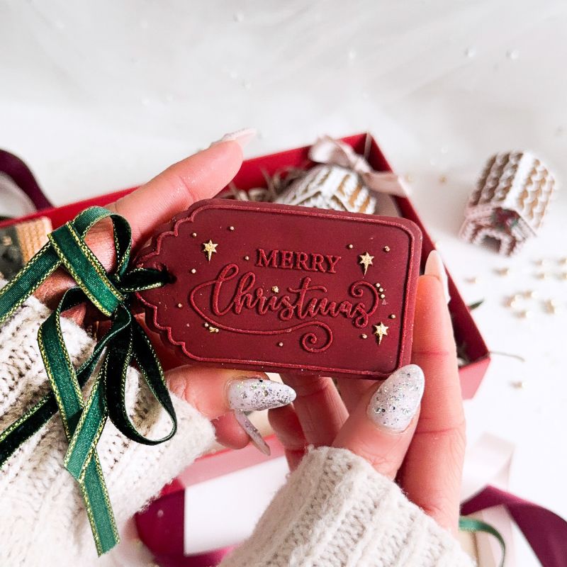 Sparkle Merry Christmas Tag Cookie Embosser and Cutter