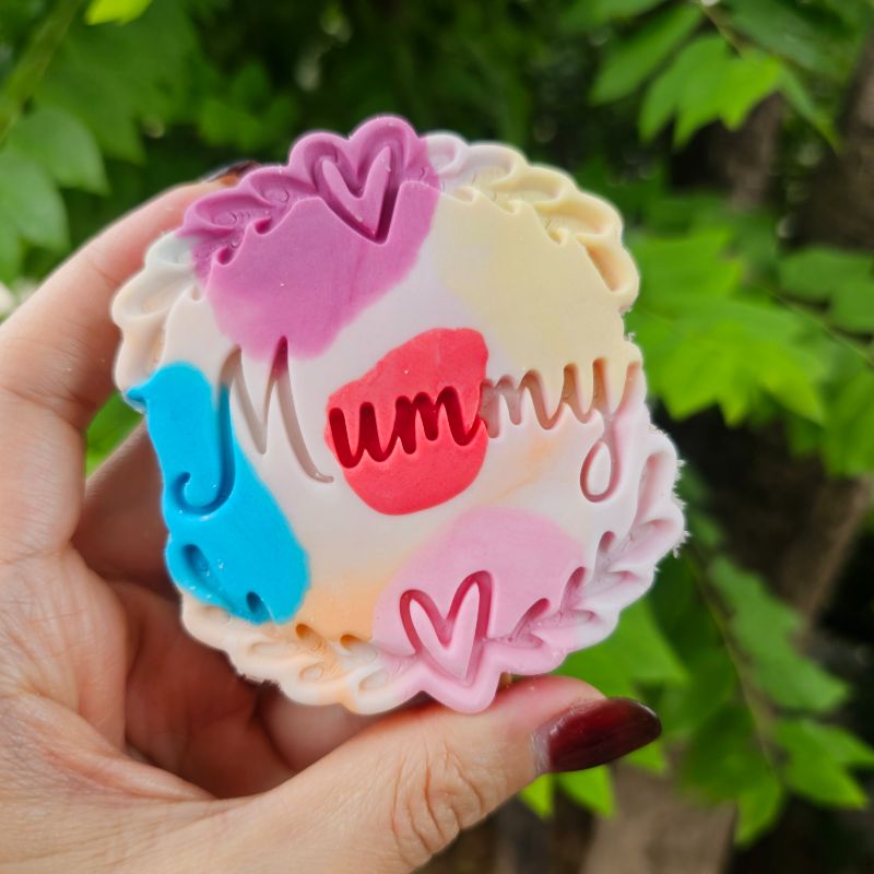 Mummy with Heart and Vine Border Mother's Day Cookie Cutter and Stamp