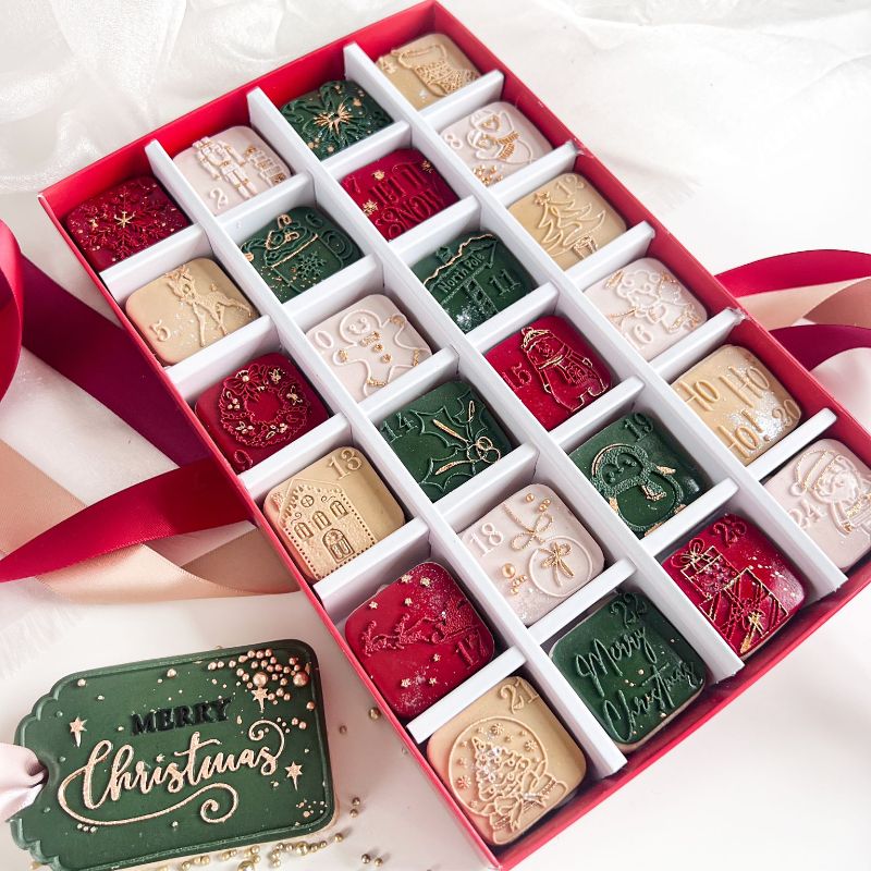 ChellBells Cakes 24 Days Christmas Advent Calendar Cookie Embosser and Cutter Set