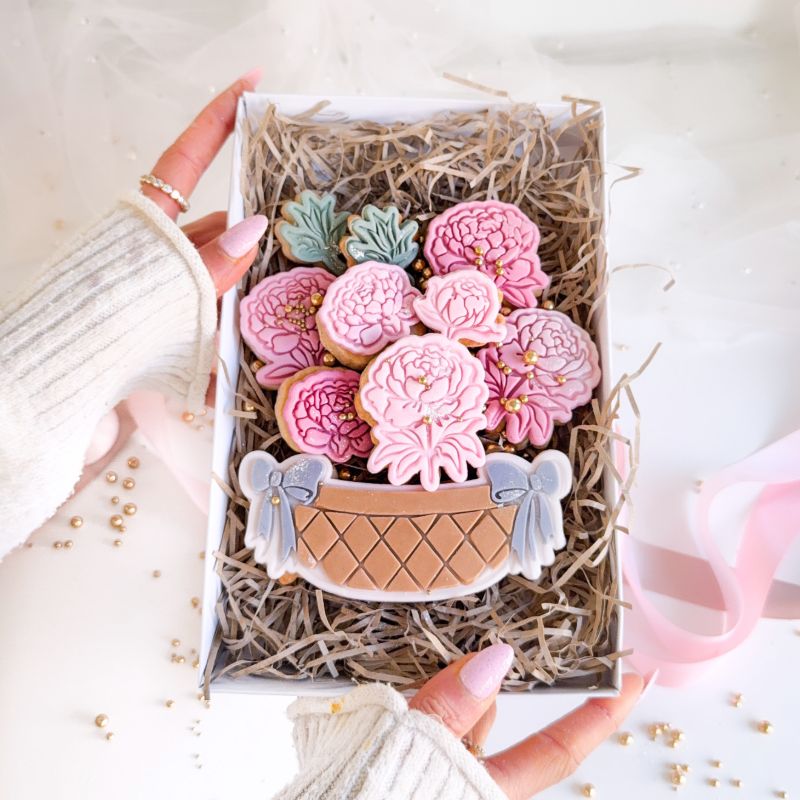 Peony Basket Basket Flower Set Cookie Cutters & Stamps