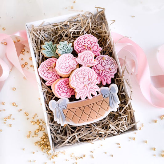 Peony Basket Basket Flower Set Cookie Cutters & Stamps
