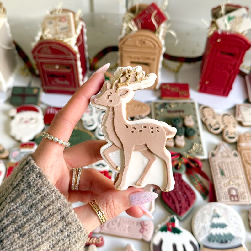Reindeer Christmas 3D Cookie Stamp and Cutter by ChellBells Cakes - suitable for two tone effect