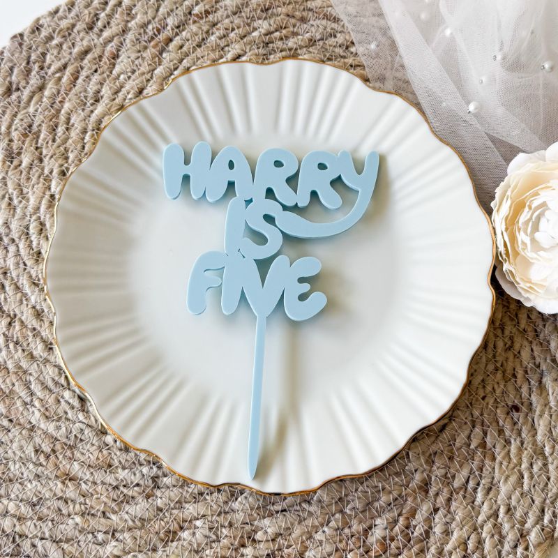 Blue Font Custom Cake Topper or Cake Motif Premium 3mm Acrylic or Birch Wood