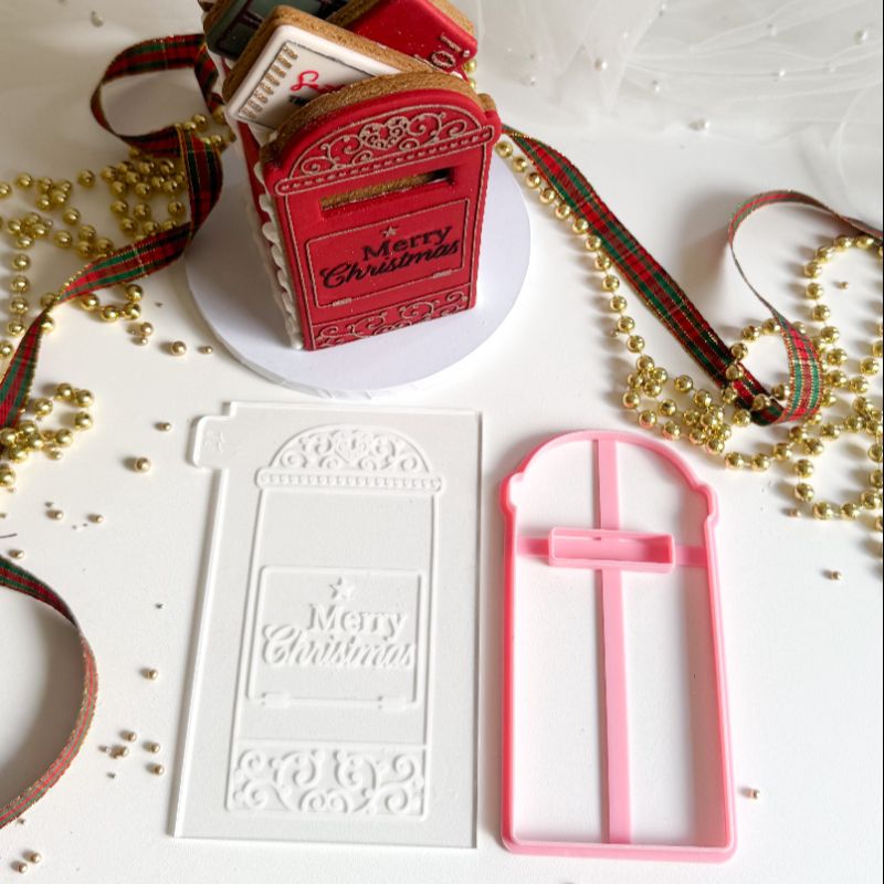 Merry Christmas Pretty Christmas Letterbox Postbox Cookie Cutter and Embosser