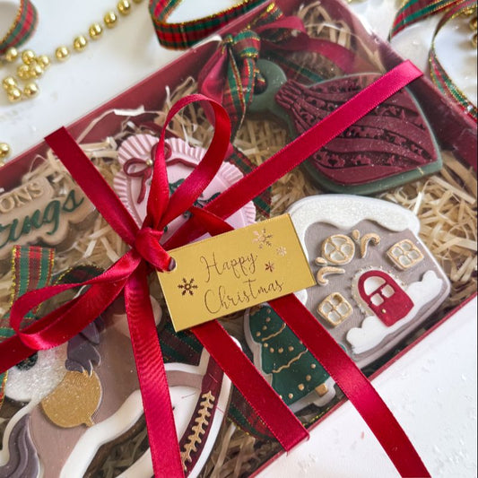 Happy Christmas Rectangle Cookie Box Tags Pack of 4- Premium Mirror Acrylic