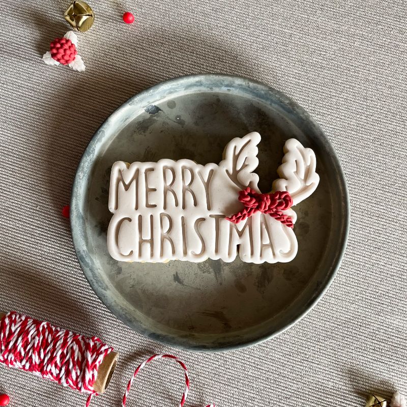 Merry Christmas with Antlers Cookie Cutter and Stamp