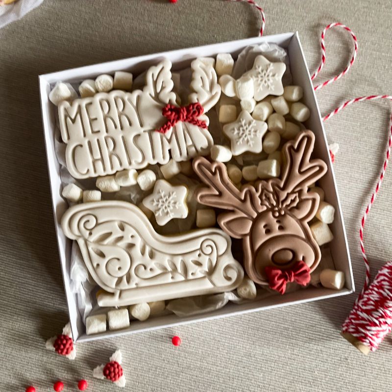 Merry Christmas with Antlers Cookie Cutter and Stamp
