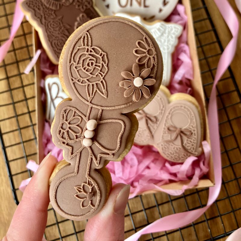 Pretty Flower Baby Rattle Baby Shower Cookie Cutter and Embosser