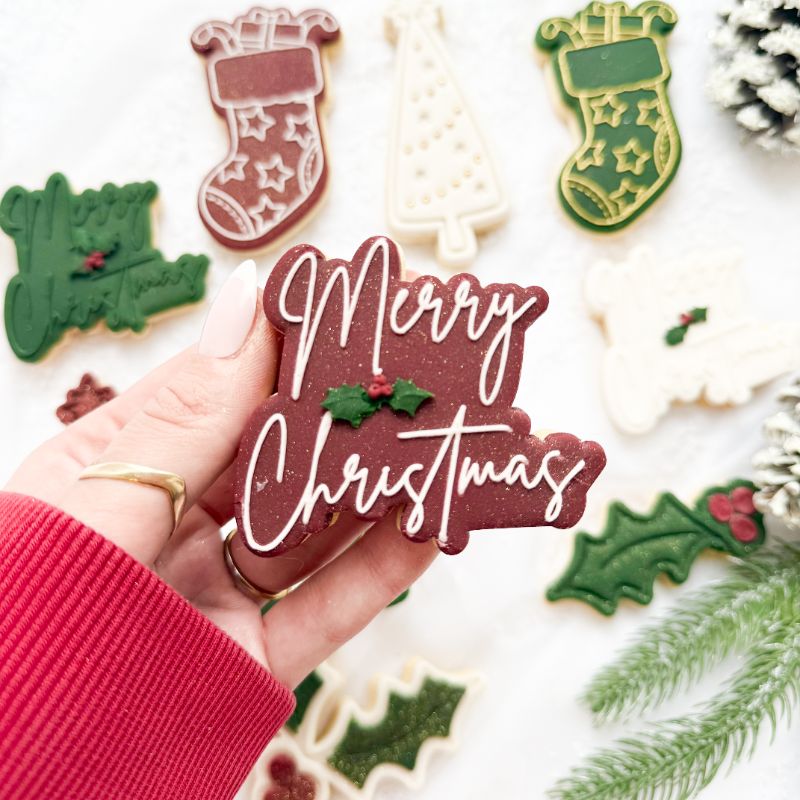 Merry Christmas Style 2 Cookie Cutter and Embosser