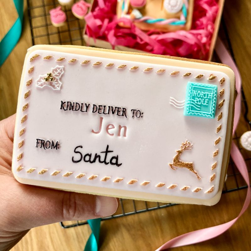 Kindly Deliver To Christmas Customisable Postcard Cookie Cutter and Stamp