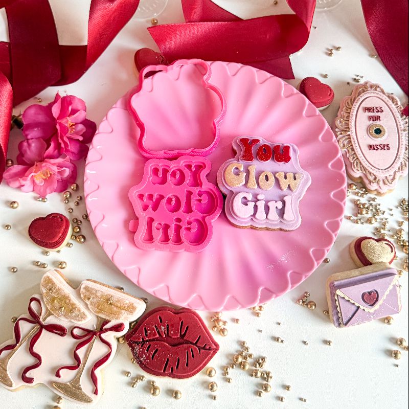 You Glow Girl Galentine's Day 3D Cookie Stamp and Cutter - suitable for two tone effect