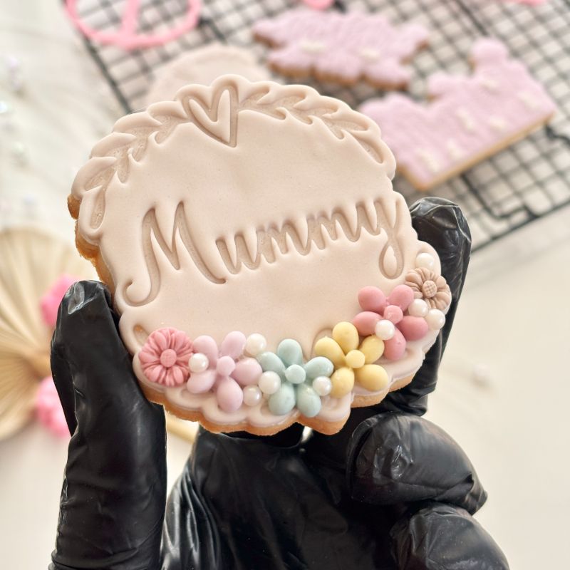 Mummy with Heart and Vine Border Mother's Day Cookie Cutter and Stamp