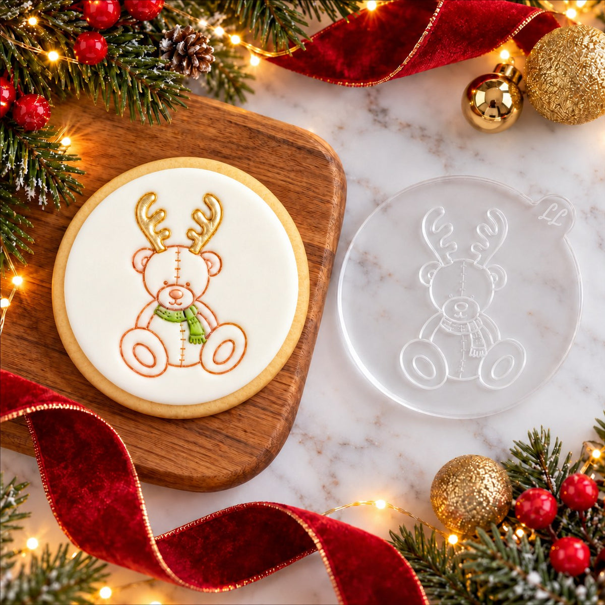 Reindeer Sitting Teddy Bear Christmas Cookie Embosser