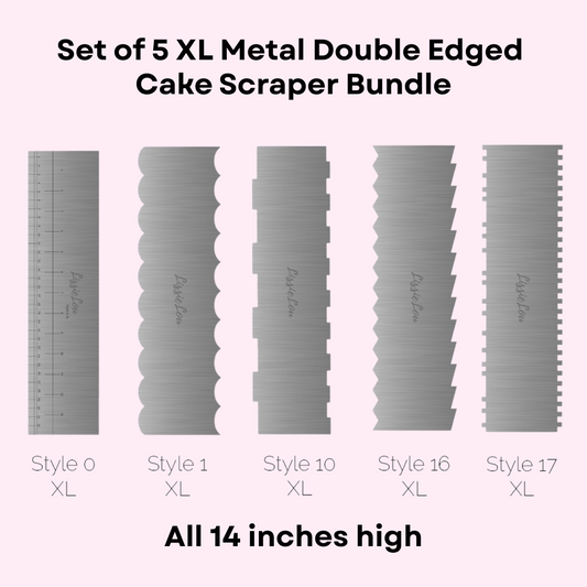 Set of 5 XL Metal Double Edged Cake Scrapers Bundle - 14 inches