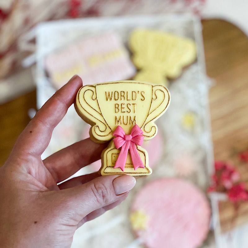 Trophy with World's Best Mum Mother's Day Cookie Cutter and Embosser