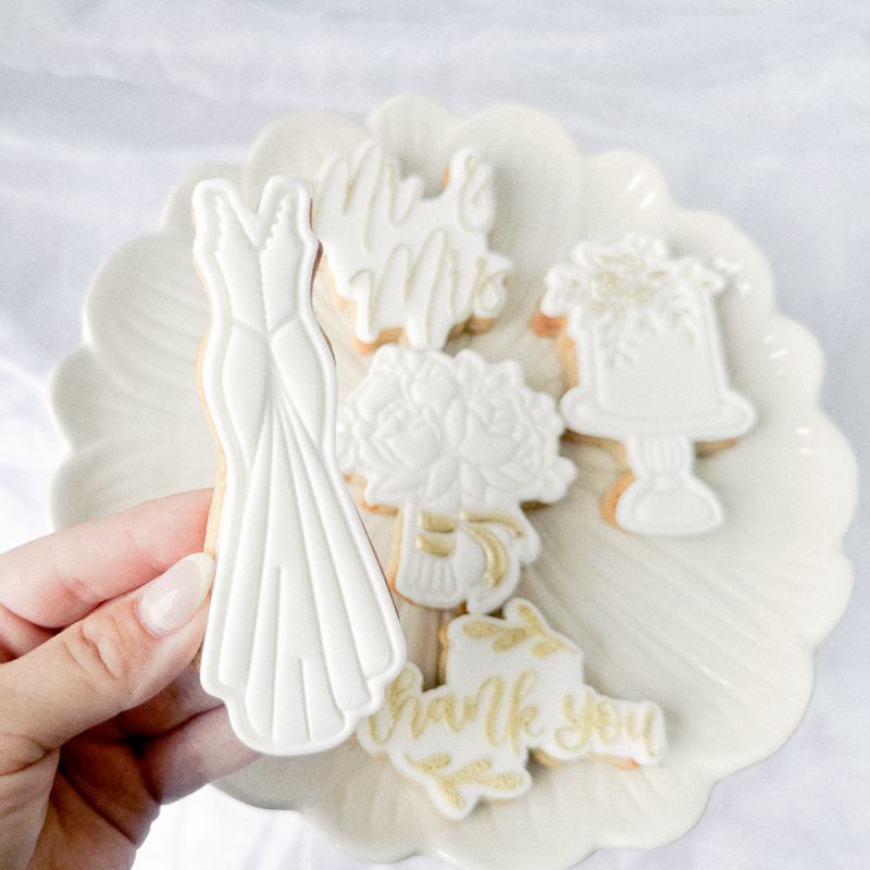 Wedding Dress with Train Cookie Cutter and Stamp