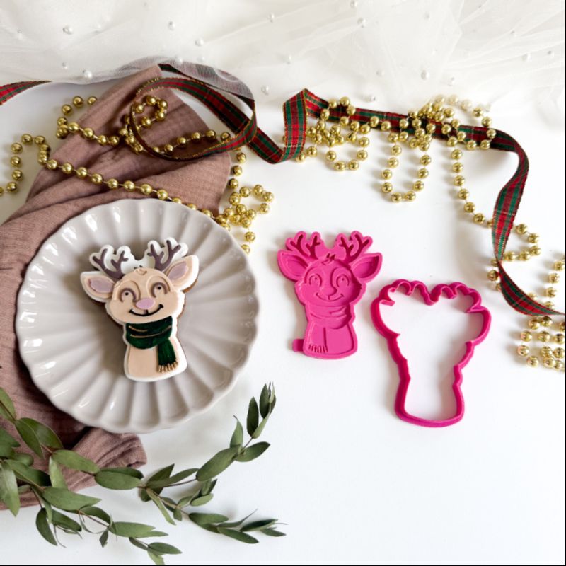 Jolly Reindeer Christmas 3D Cookie Stamp and Cutter