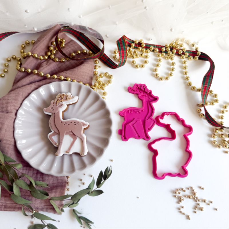 Reindeer Christmas 3D Cookie Stamp and Cutter by ChellBells Cakes - suitable for two tone effect