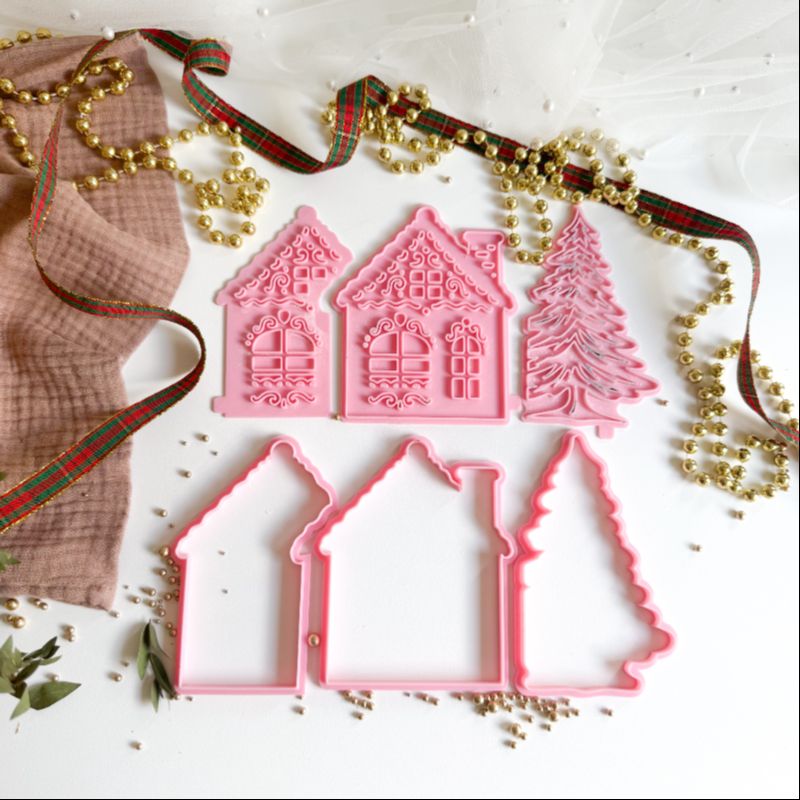 Christmas Winter House Puzzle Cookie Stamp and Cutter Set