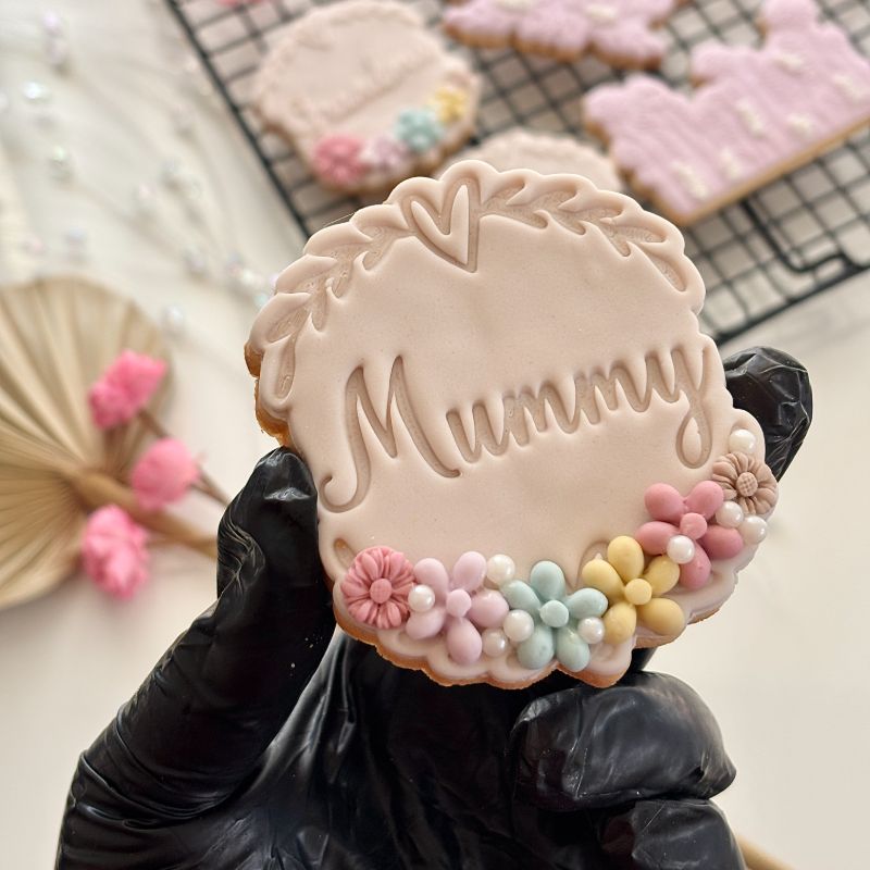 Mummy with Heart and Vine Border Mother's Day Cookie Cutter and Stamp