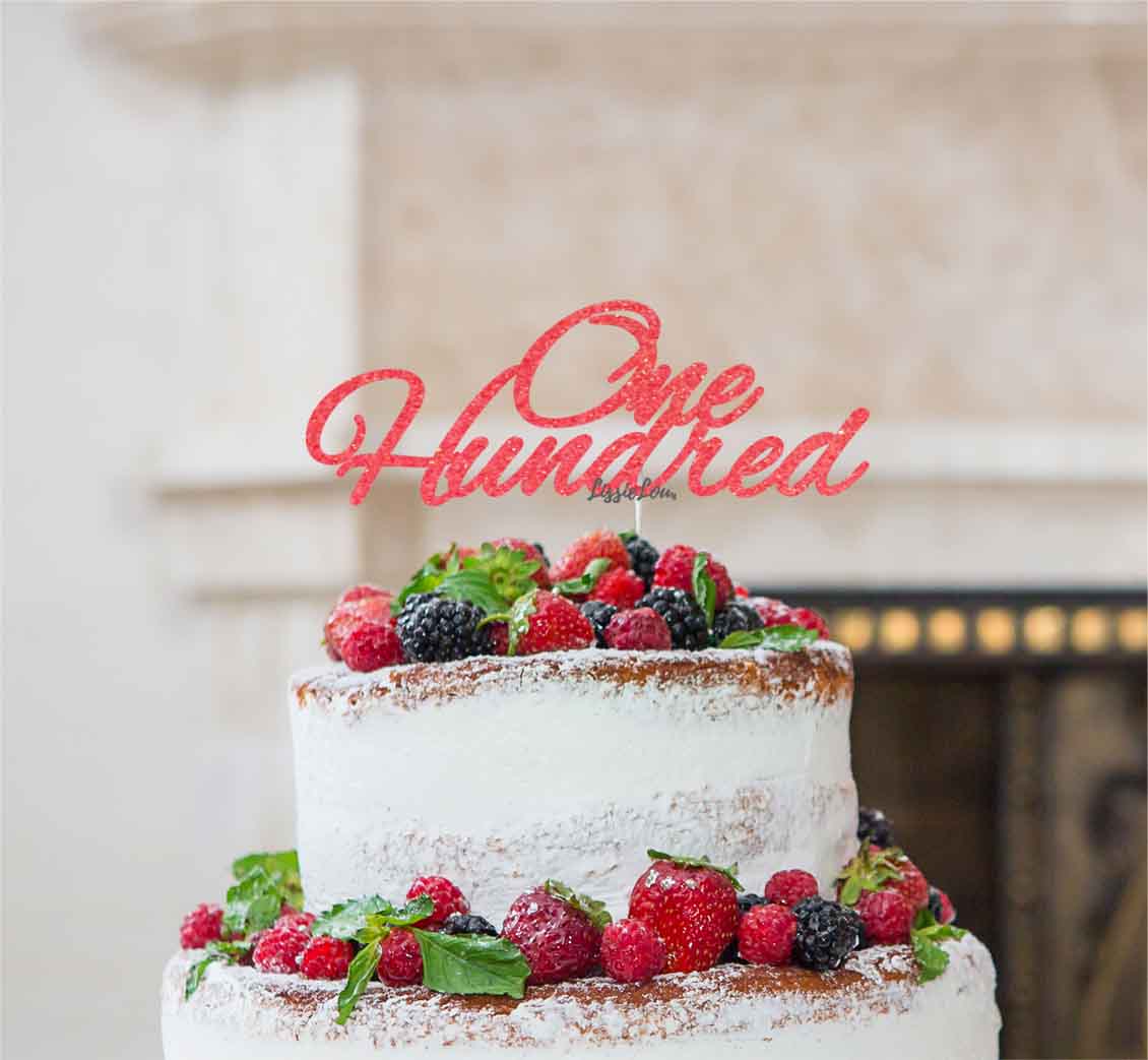 One Hundred Birthday Cake Topper 100th Glitter Card Light Pink