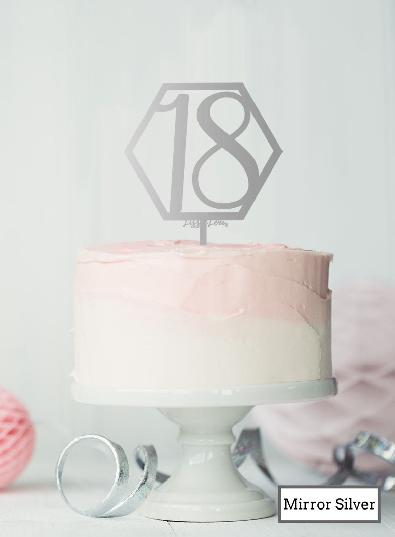 Hexagon 18th Birthday Cake Topper Premium 3mm Acrylic Mirror Silver