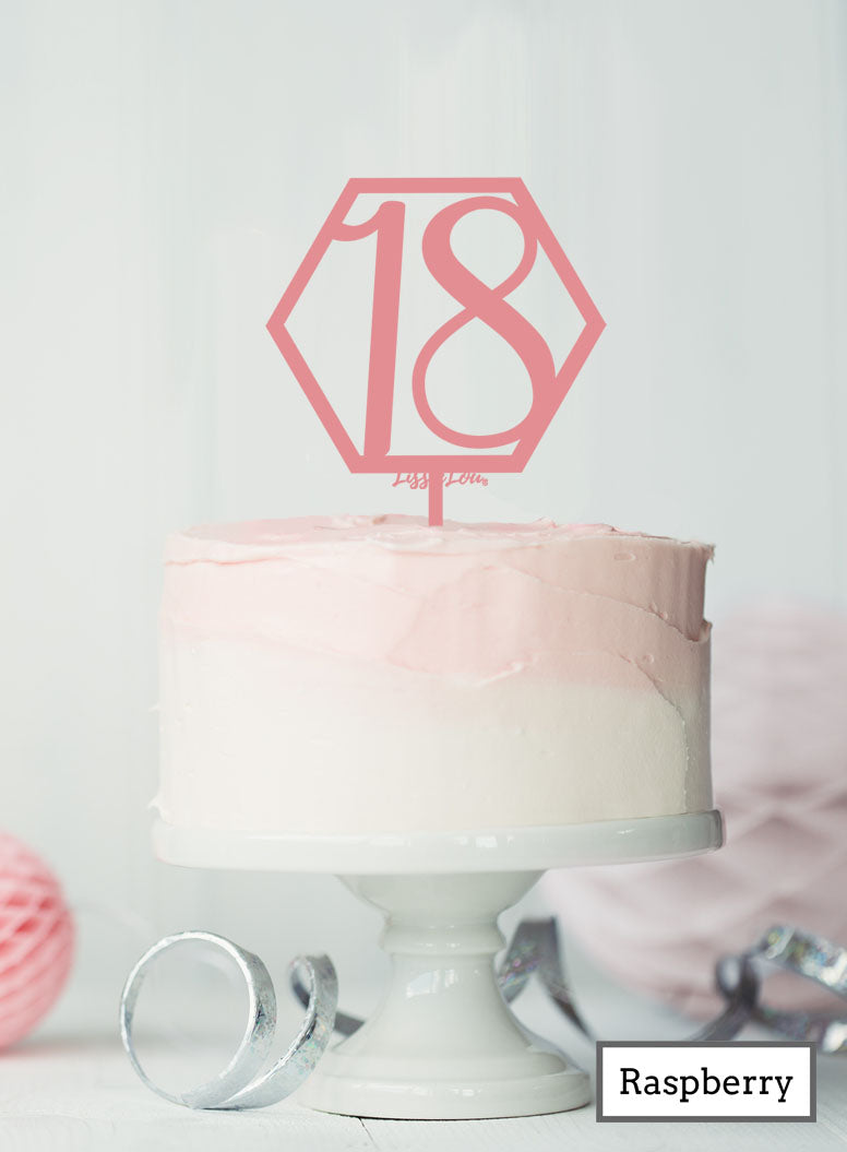 Hexagon 18th Birthday Cake Topper Premium 3mm Acrylic Raspberry