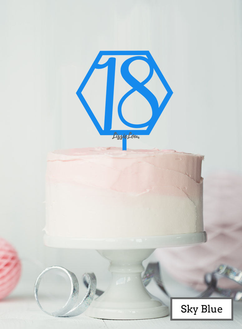 Hexagon 18th Birthday Cake Topper Premium 3mm Acrylic Sky Blue