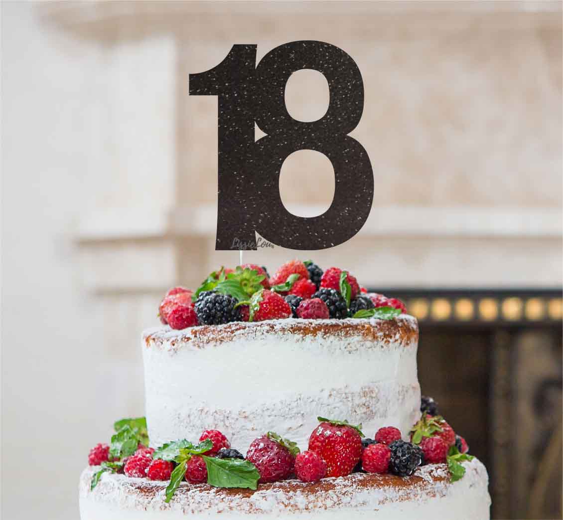 18th Birthday Cake Topper Glitter Card Black