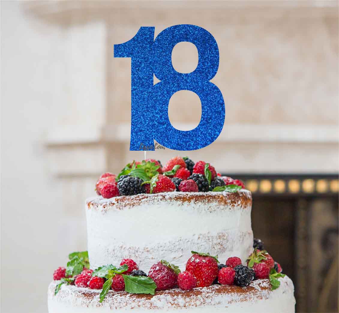 18th Birthday Cake Topper - Glitter Card Dark Blue