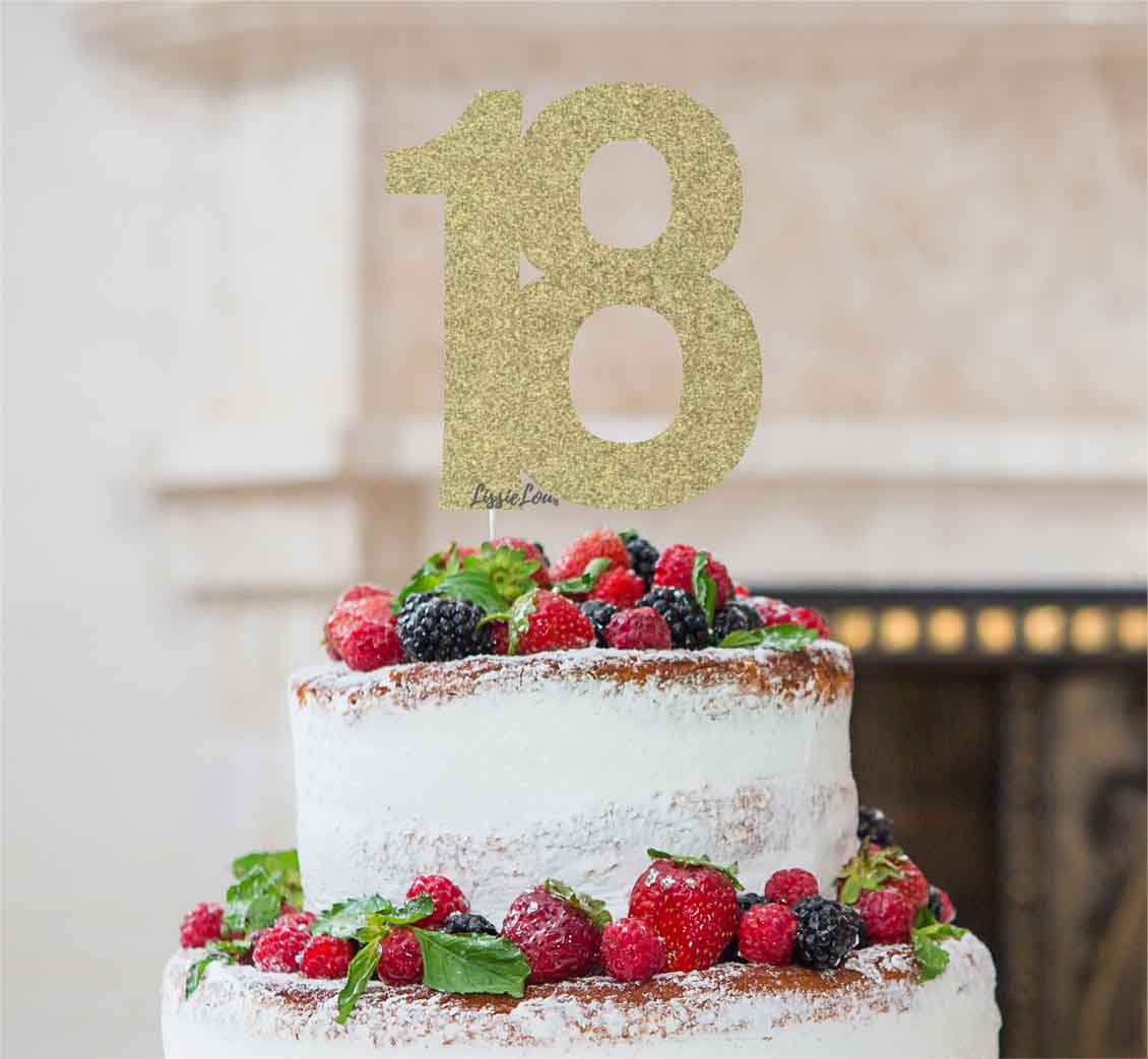 18th Birthday Cake Topper Glitter Card Gold