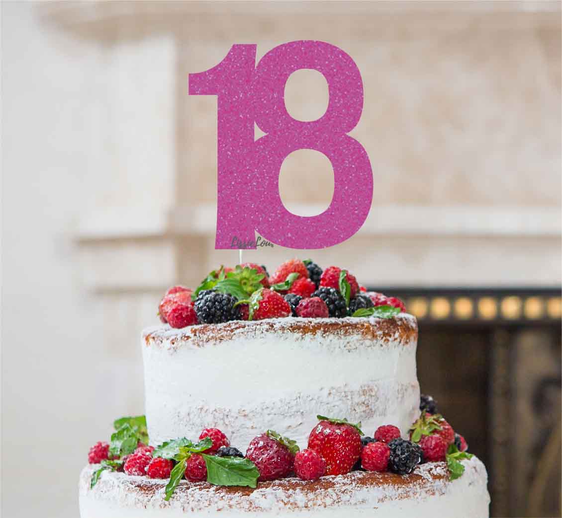 18th Birthday Cake Topper Glitter Card Hot Pink