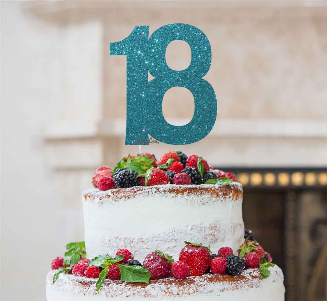 18th Birthday Cake Topper - Glitter Card Light Blue