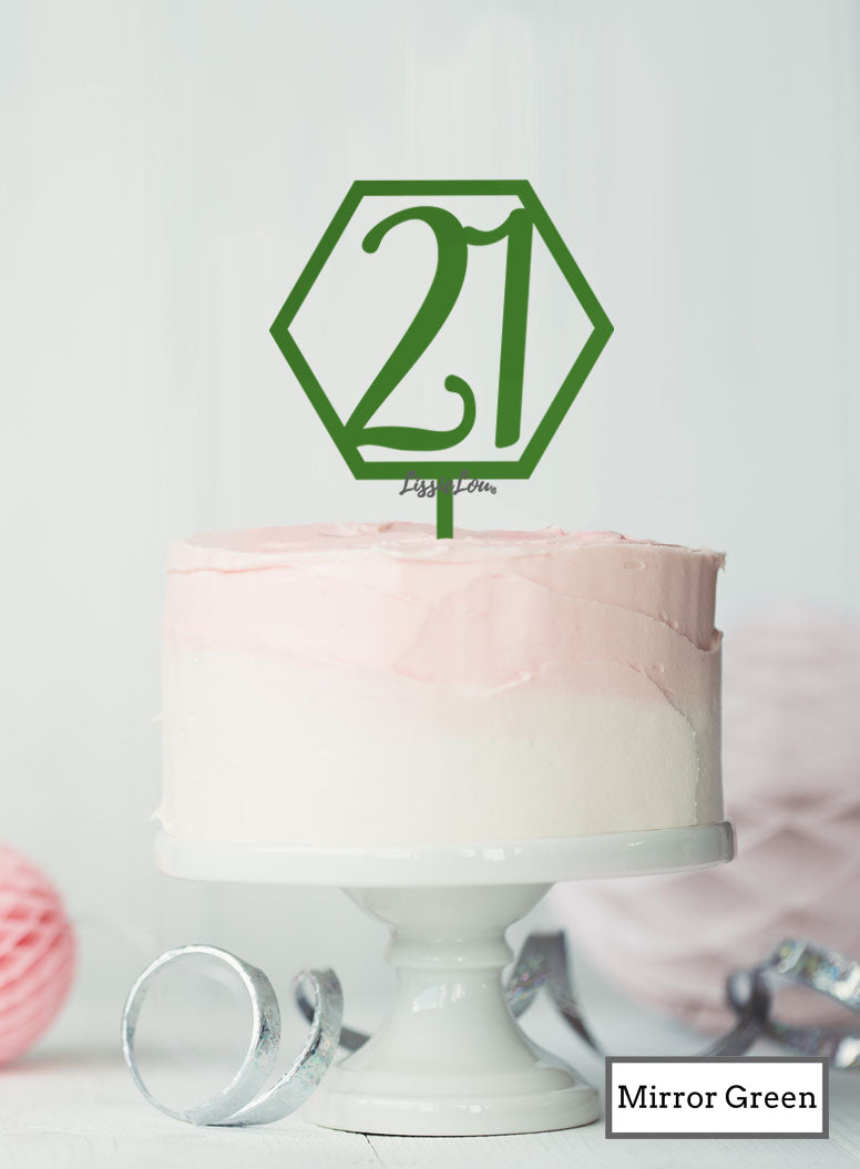 Hexagon 21st Birthday Cake Topper Premium 3mm Acrylic Mirror Green