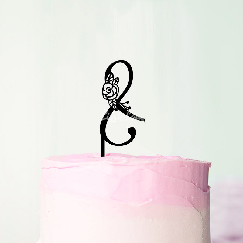Wedding Floral Initial Ampersand Cake Topper