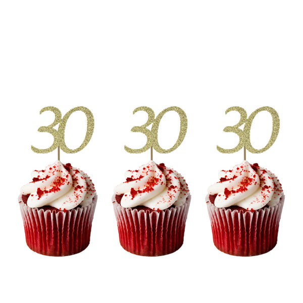 30th glitter cupcake toppers gold