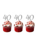 40th Birthday Glitter Cupcake Toppers Silver
