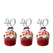 40th Birthday Glitter Cupcake Toppers Silver with Black Bows