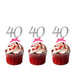 40th Birthday Glitter Cupcake Toppers Silver with Hot Pink Bows