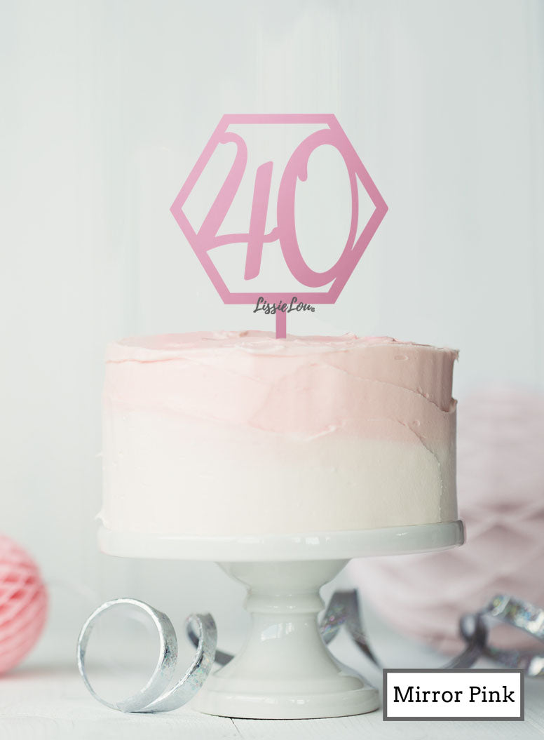Hexagon 40th Birthday Cake Topper Premium 3mm Acrylic Mirror Pink
