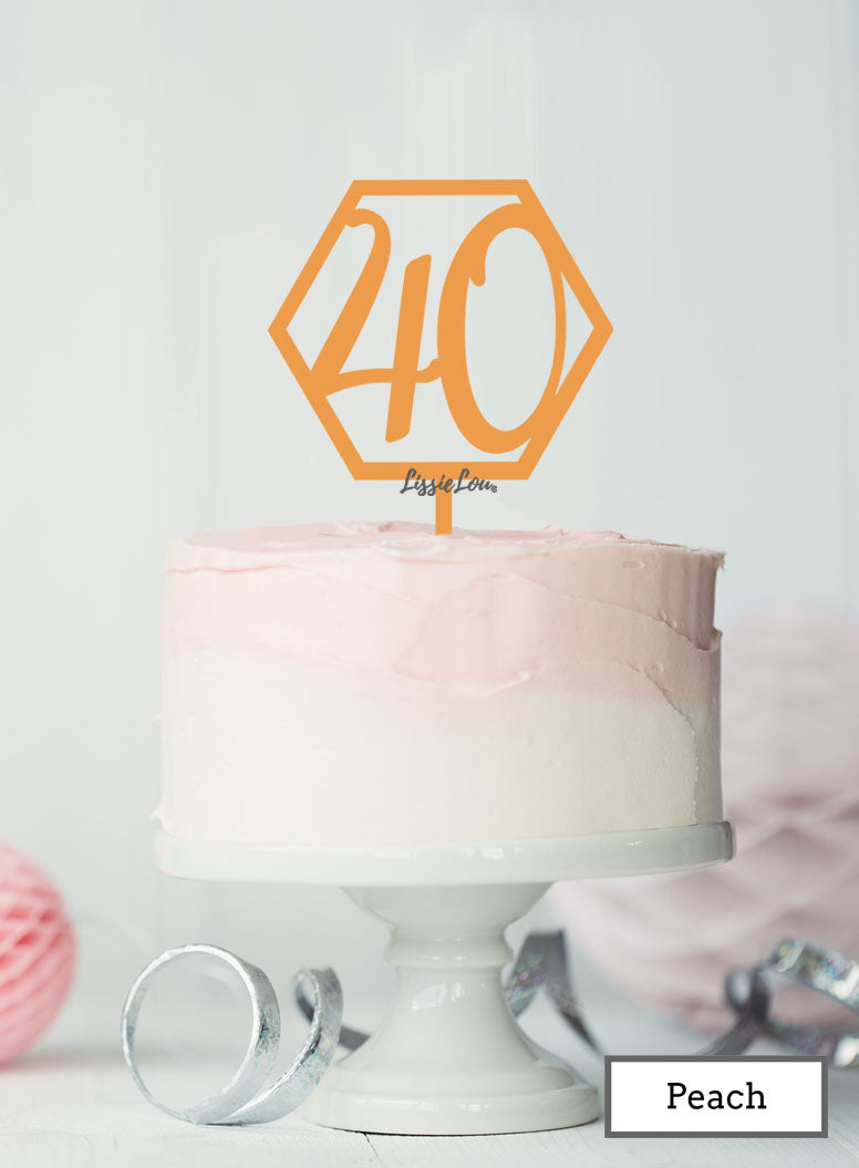 Hexagon 40th Birthday Cake Topper Premium 3mm Acrylic Peach