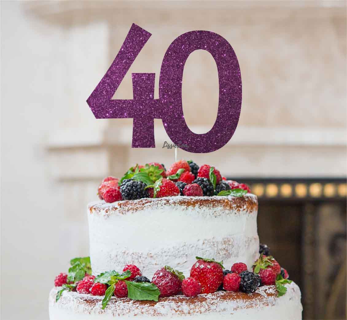 40th Birthday Cake Topper Glitter Card Dark Purple