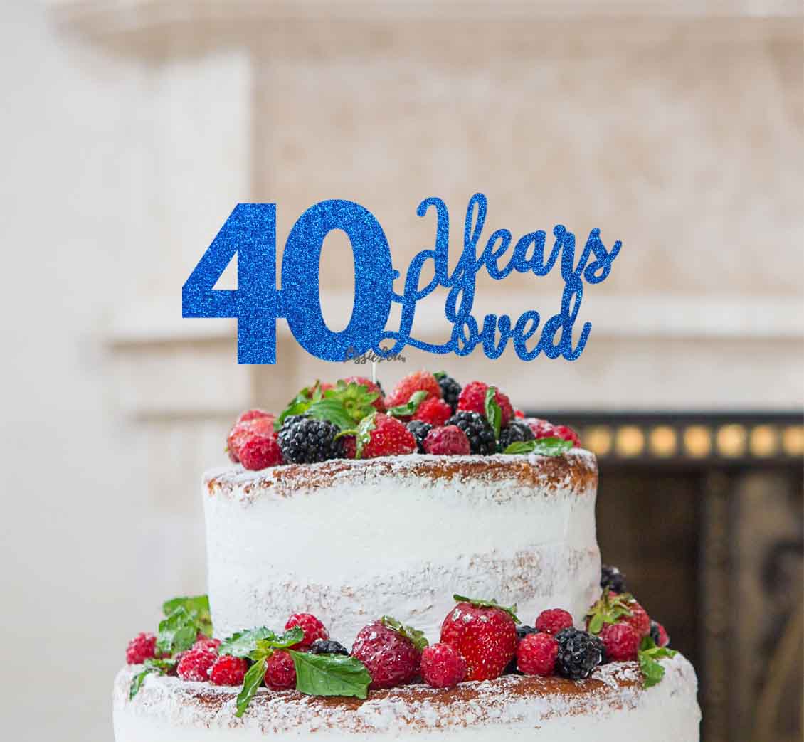 40 Years Loved Cake Topper 40th Birthday Glitter Card Dark Blue