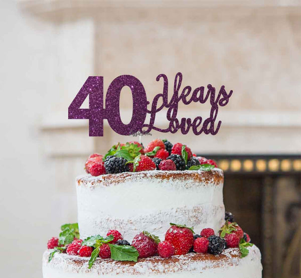 40 Years Loved Cake Topper 40th Birthday Glitter Card Dark Purple