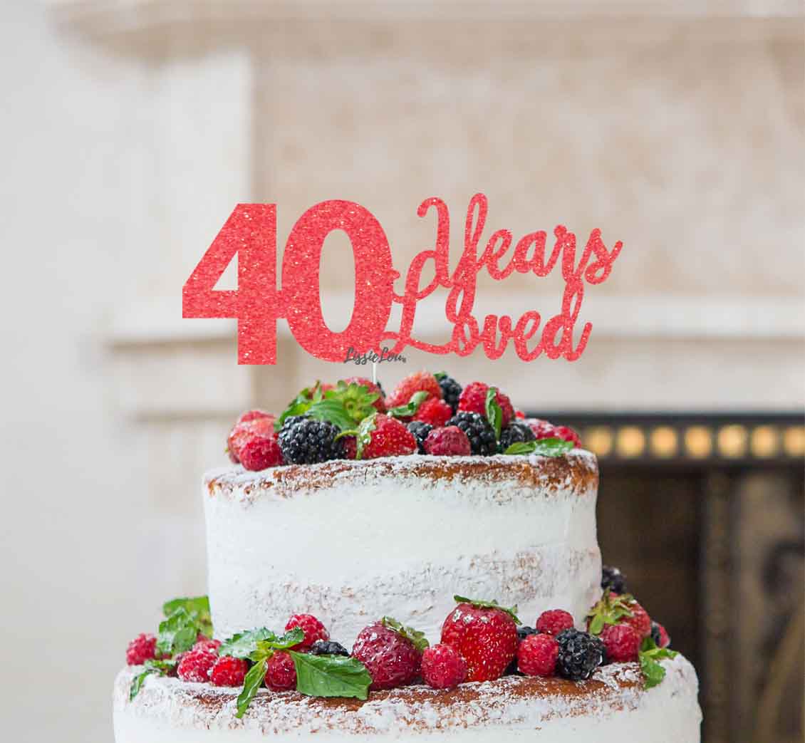 40 Years Loved Cake Topper 40th Birthday Glitter Card Light Pink