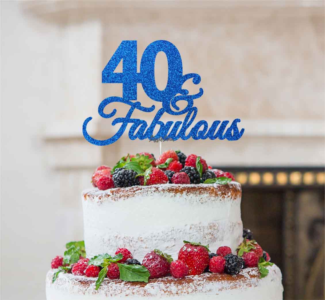 40 & Fabulous Cake Topper 40th Birthday Glitter Card Dark Blue