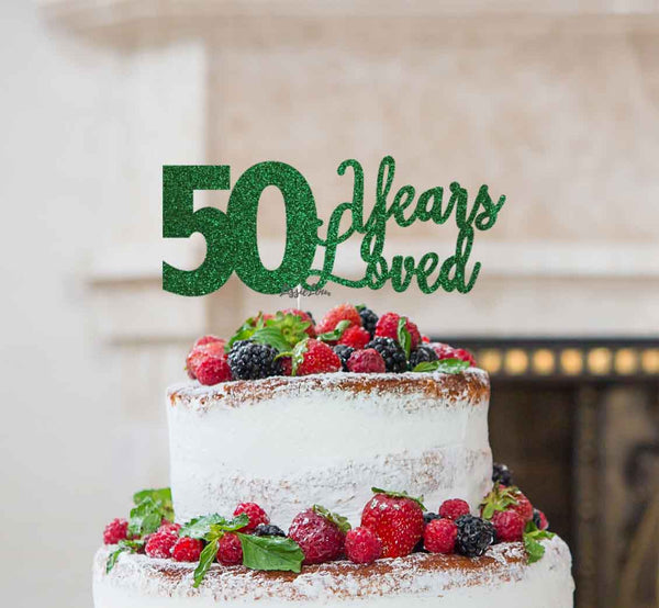 50 Years Loved Cake Topper 50th Birthday Glitter Card Green