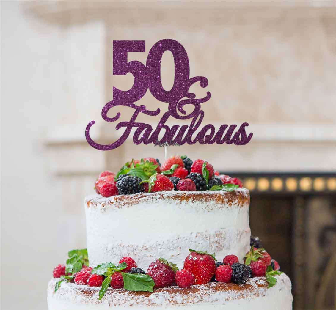 50 & Fabulous Cake Topper 50th Birthday Glitter Card Dark Purple