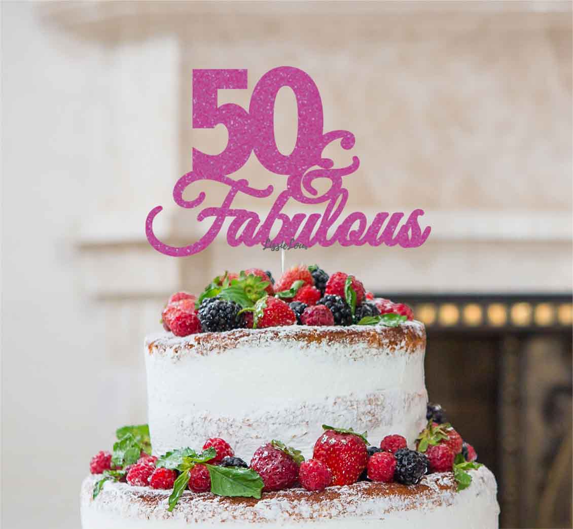 50 & Fabulous Cake Topper 50th Birthday Glitter Card Hot Pink