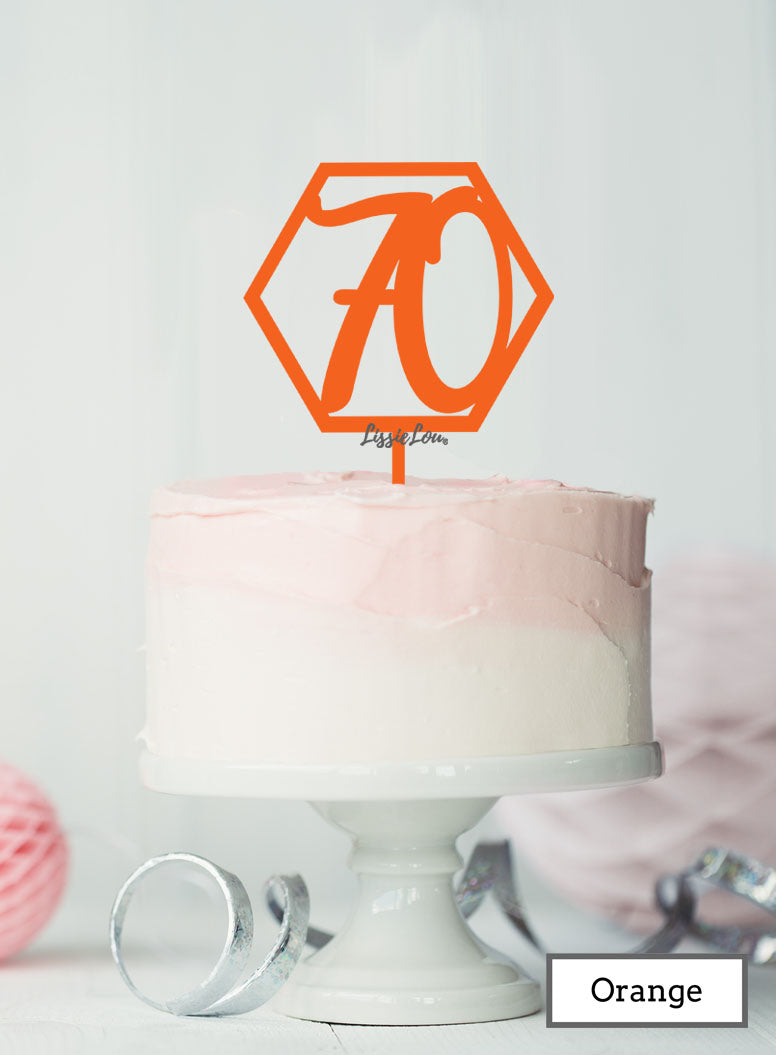 Hexagon 70th Birthday Cake Topper Premium 3mm Acrylic Orange